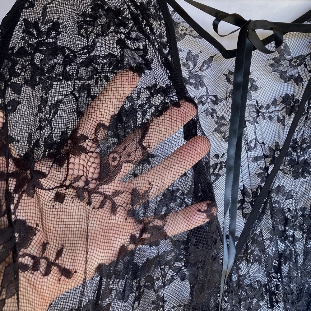 Sheer Lace Maxi Cloak Cape Whimsigoth Goth Emo Flowy Kimono Womens OS Black - Picture 10 of 12
